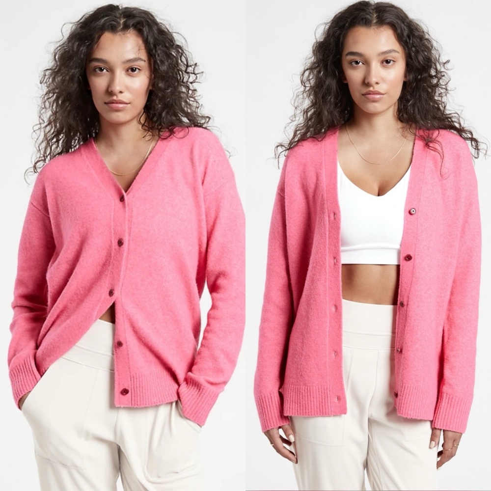 Athleta Pink Button-Front Wool Blend Cardigan
